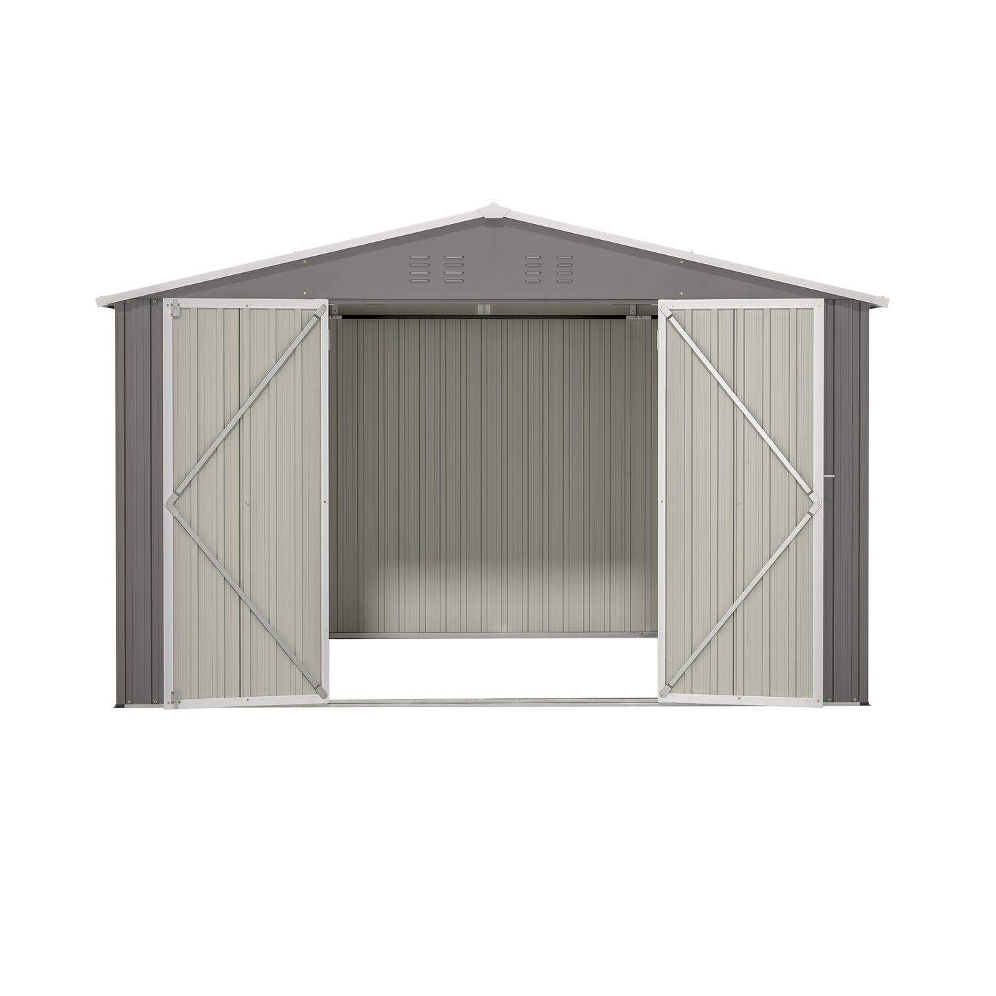 10 ft. W x 8 ft. D Outdoor Metal Storage Shed with Lockable Doors for Garden, Patio, Backyard, Lawn, Grey (73 sq. ft.)