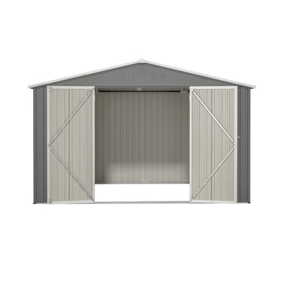 10 ft. W x 8 ft. D Outdoor Metal Storage Shed with Lockable Doors for Garden, Patio, Backyard, Lawn, Grey (73 sq. ft.)