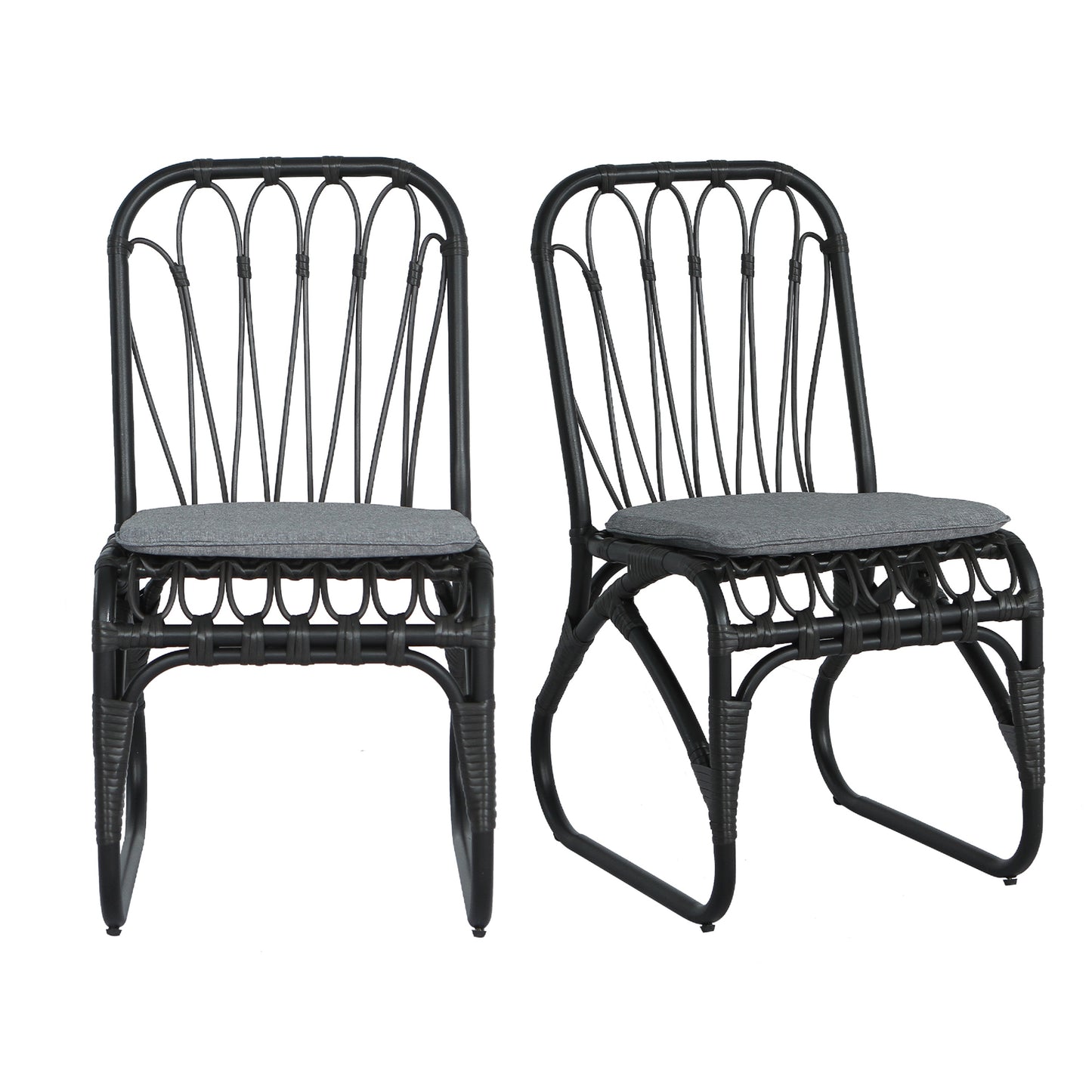 Set of 2 Outdoor PE Wicker Dining Chairs with Washable Cushions – Patio, Garden, Poolside, Grey