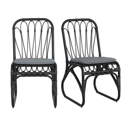 Set of 2 Outdoor PE Wicker Dining Chairs with Washable Cushions – Patio, Garden, Poolside, Grey