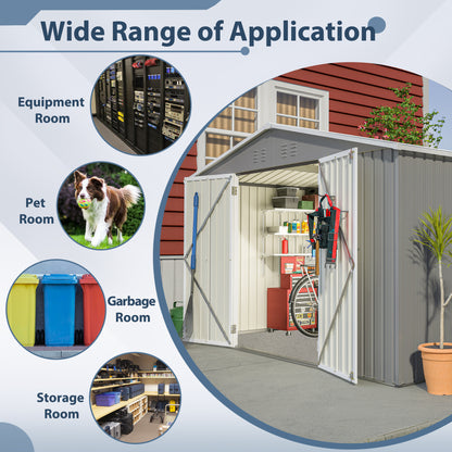 10 ft. W x 8 ft. D Outdoor Metal Storage Shed with Lockable Doors for Garden, Patio, Backyard, Lawn, Grey (73 sq. ft.)