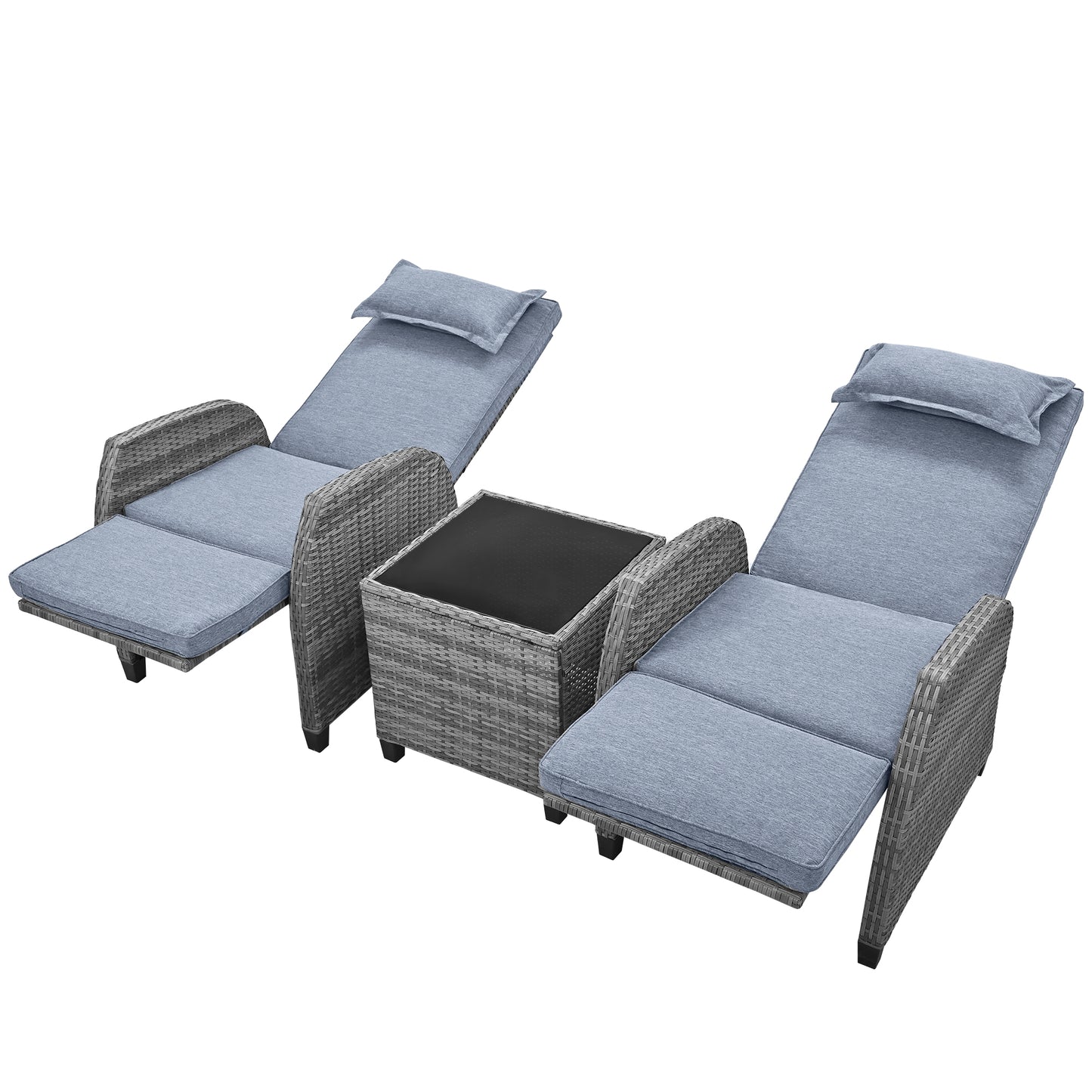 Outdoor Rattan 2-Person Adjustable Sofa with Coffee Table – Patio, Courtyard, Poolside, Balcony