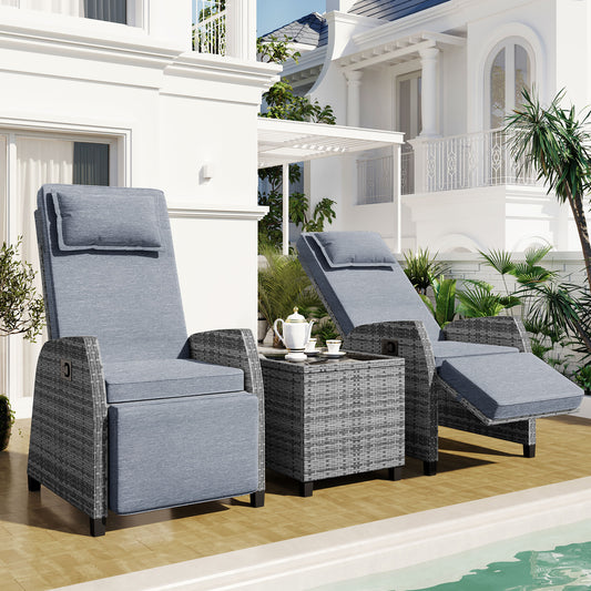Outdoor Rattan 2-Person Adjustable Sofa with Coffee Table – Patio, Courtyard, Poolside, Balcony