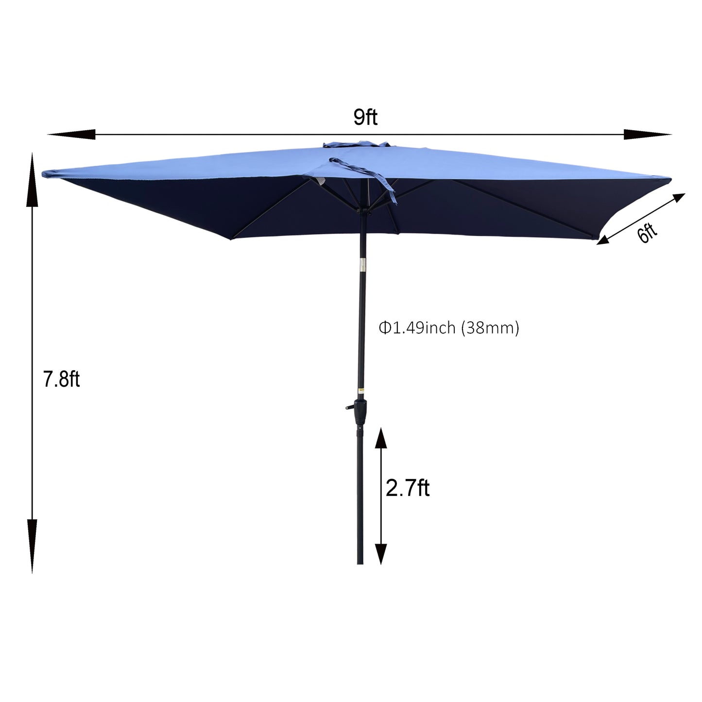 6 ft. x 9 ft. Patio Market Umbrella Outdoor Waterproof Umbrella with Crank and Push Button Tilt in Navy Blue