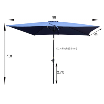 6 ft. x 9 ft. Patio Market Umbrella Outdoor Waterproof Umbrella with Crank and Push Button Tilt in Navy Blue