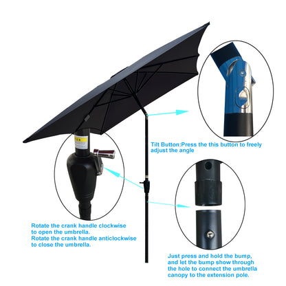 6 ft. x 9 ft. Patio Market Umbrella Outdoor Waterproof Umbrella with Crank and Push Button Tilt in Anthracite