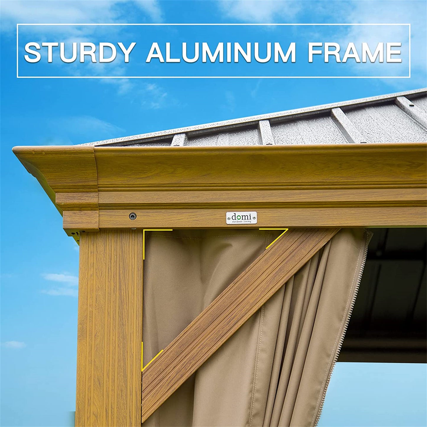 12 ft. x 16 ft. Yellow Outdoor Aluminum Gazebo with Galvanized Steel Double Canopy and Curtains and Netting for Backyard