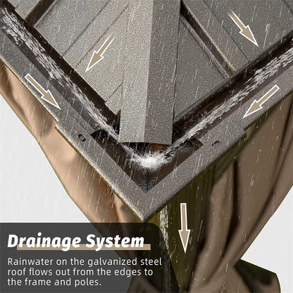 12 ft. x 12 ft. Black Outdoor Aluminum Gazebo with Galvanized Steel Double Canopy Curtains and Netting for Deck Backyard