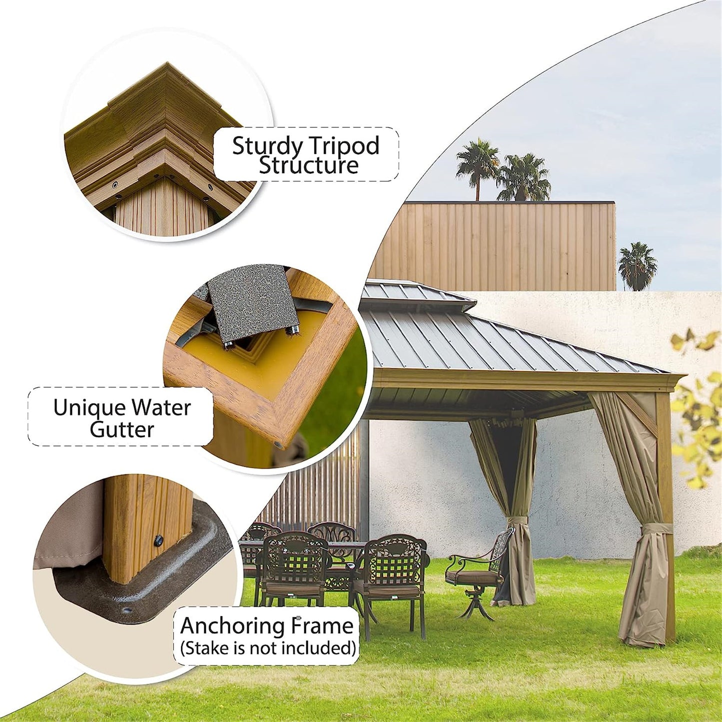 12 ft. x 14 ft. Yellow Outdoor Aluminum Gazebo with Galvanized Steel Double Canopy and Curtains and Netting for Backyard