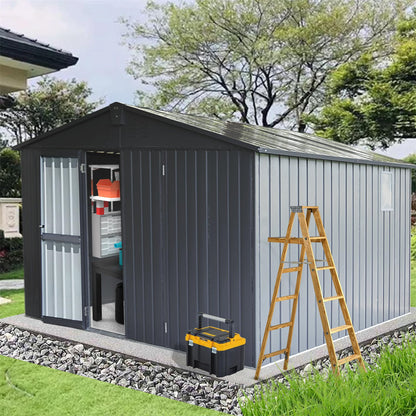 11 ft. W x 12.5 ft. D Outdoor Metal Shed Tool Storage Room with Windows, Lockable Door, Dark Gray (137.5 sq.ft.)