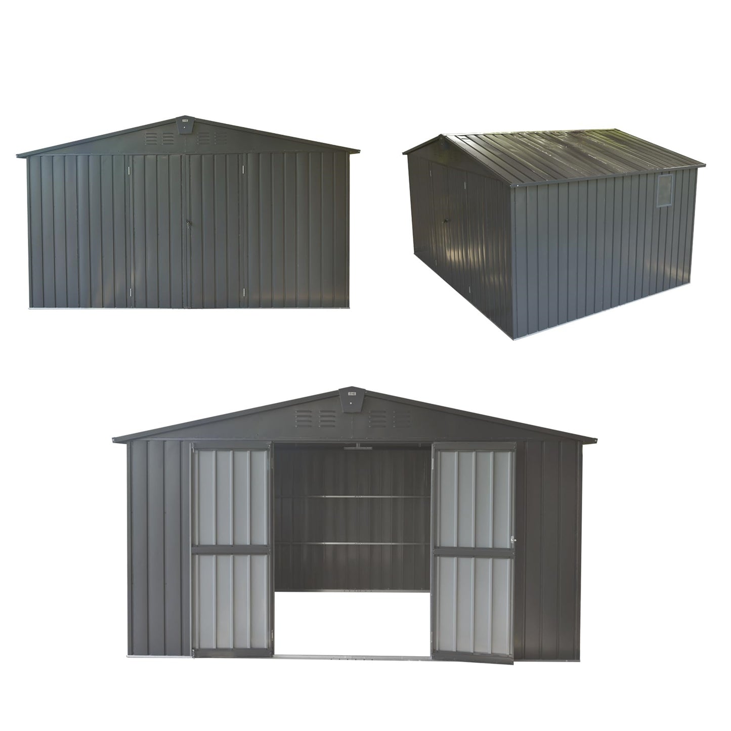 11 ft. W x 12.5 ft. D Outdoor Metal Shed Tool Storage Room with Windows, Lockable Door, Dark Gray (137.5 sq.ft.)
