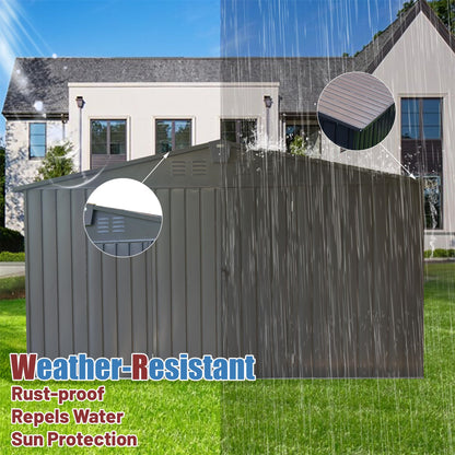 11 ft. W x 9 ft. D Outdoor Metal Shed Tool Storage Room with Steel Frame, Windows, Lockable Door, Dark Gray (99 sq.ft.)