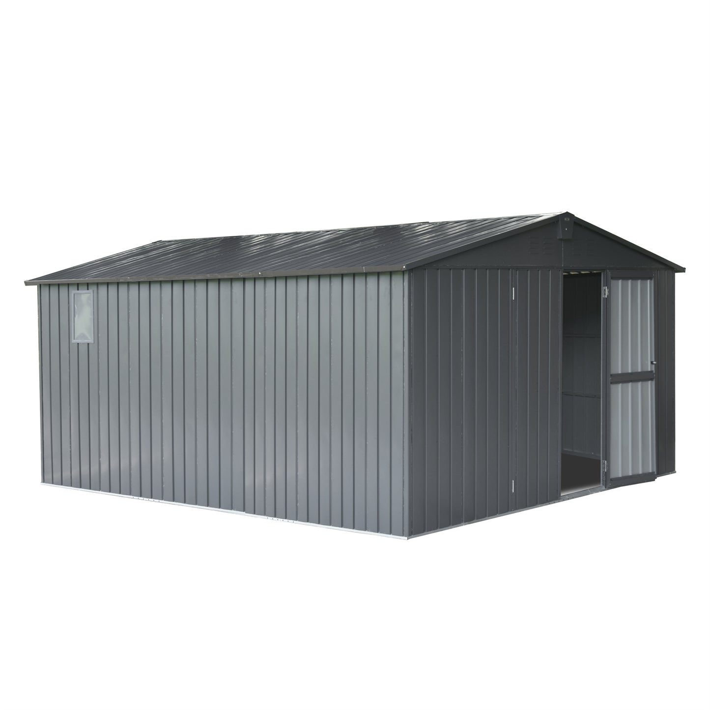 11 ft. W x 12.5 ft. D Outdoor Metal Shed Tool Storage Room with Windows, Lockable Door, Dark Gray (137.5 sq.ft.)