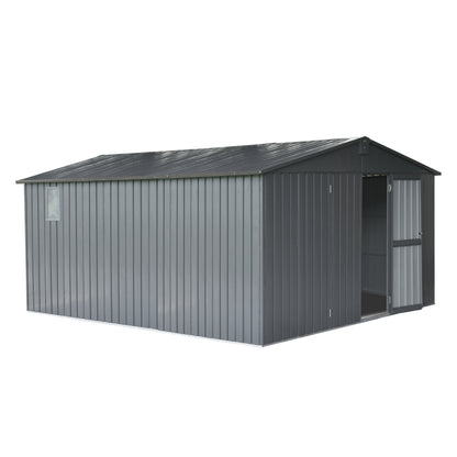 11 ft. W x 12.5 ft. D Outdoor Metal Shed Tool Storage Room with Windows, Lockable Door, Dark Gray (137.5 sq.ft.)