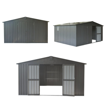 11 ft. W x 9 ft. D Outdoor Metal Shed Tool Storage Room with Steel Frame, Windows, Lockable Door, Dark Gray (99 sq.ft.)
