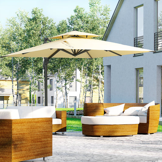 10 ft. x 10 ft. Cantilever Patio Umbrella, Heavy-Duty Double Top Offset Umbrella with 360° Rotation in Beige