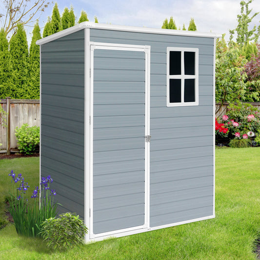 5 ft. W x 3 ft. D Outdoor Plastic Resin Shed Tool Storage Room with Window and Single Door for Garden, Grey (15 sq. ft.)