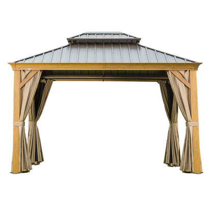 10 ft. x 12 ft. Yellow Outdoor Aluminum Gazebo with Galvanized Steel Double Canopy and Curtains and Netting for Backyard
