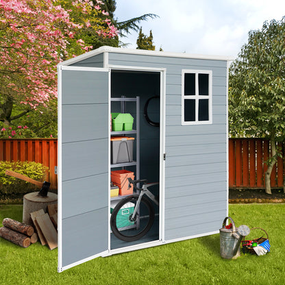5 ft. W x 3 ft. D Outdoor Plastic Resin Shed Tool Storage Room with Window and Single Door for Garden, Grey (15 sq. ft.)