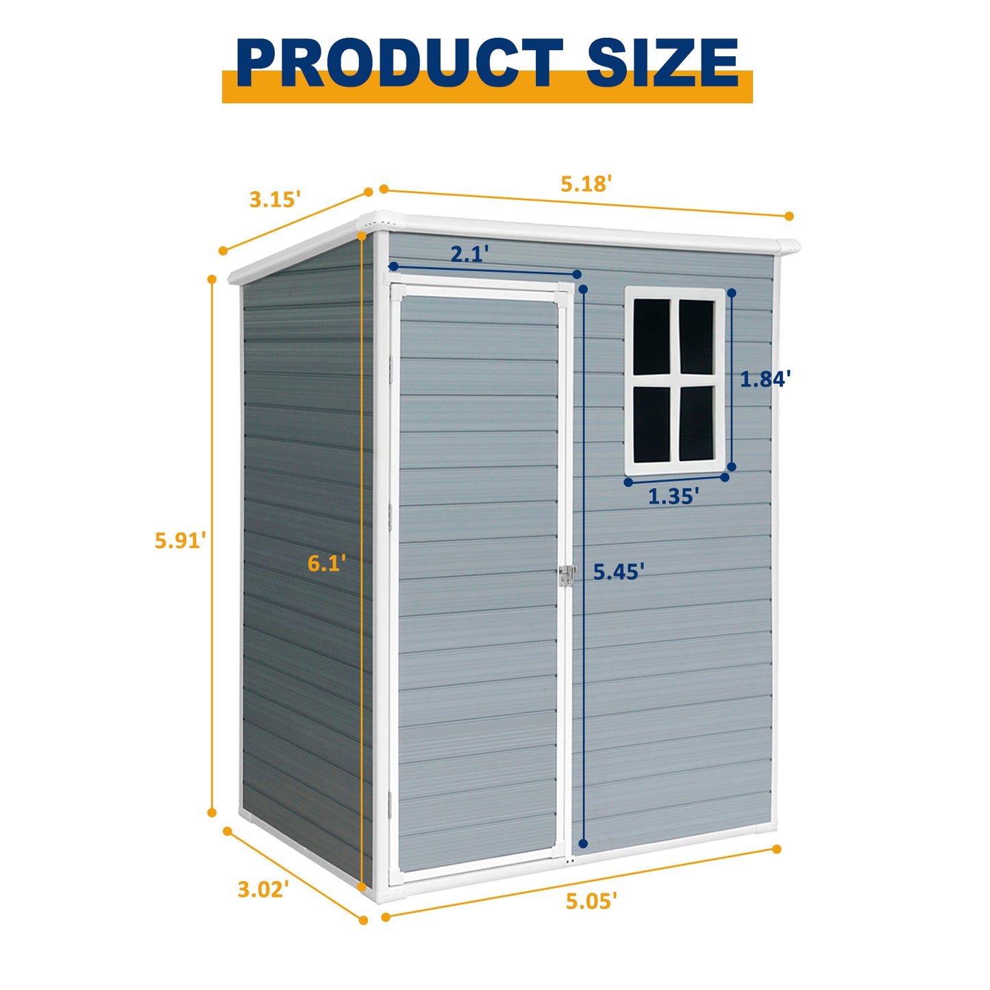 5 ft. W x 3 ft. D Outdoor Plastic Resin Shed Tool Storage Room with Window and Single Door for Garden, Grey (15 sq. ft.)