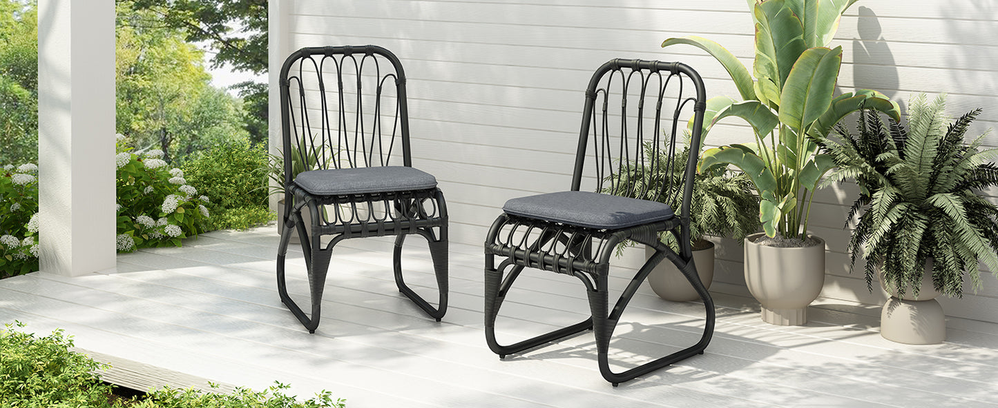 Set of 2 Outdoor PE Wicker Dining Chairs with Washable Cushions – Patio, Garden, Poolside, Grey