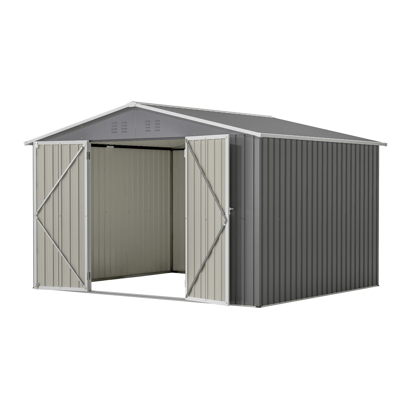 10 ft. W x 8 ft. D Outdoor Metal Storage Shed with Lockable Doors for Garden, Patio, Backyard, Lawn, Grey (73 sq. ft.)