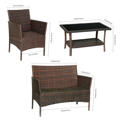 4-Piece PE Rattan Outdoor Sofa Set with Coffee Table – Sapphire Blue Cushions, Patio/Backyard Furniture HY4-001