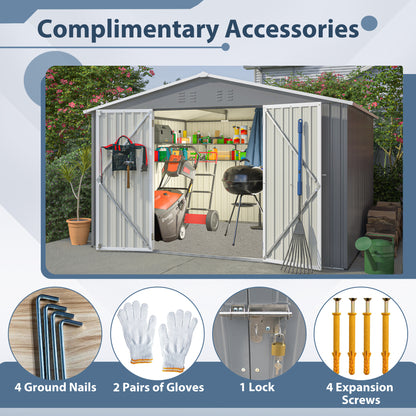 10 ft. W x 8 ft. D Outdoor Metal Storage Shed with Lockable Doors for Garden, Patio, Backyard, Lawn, Grey (73 sq. ft.)