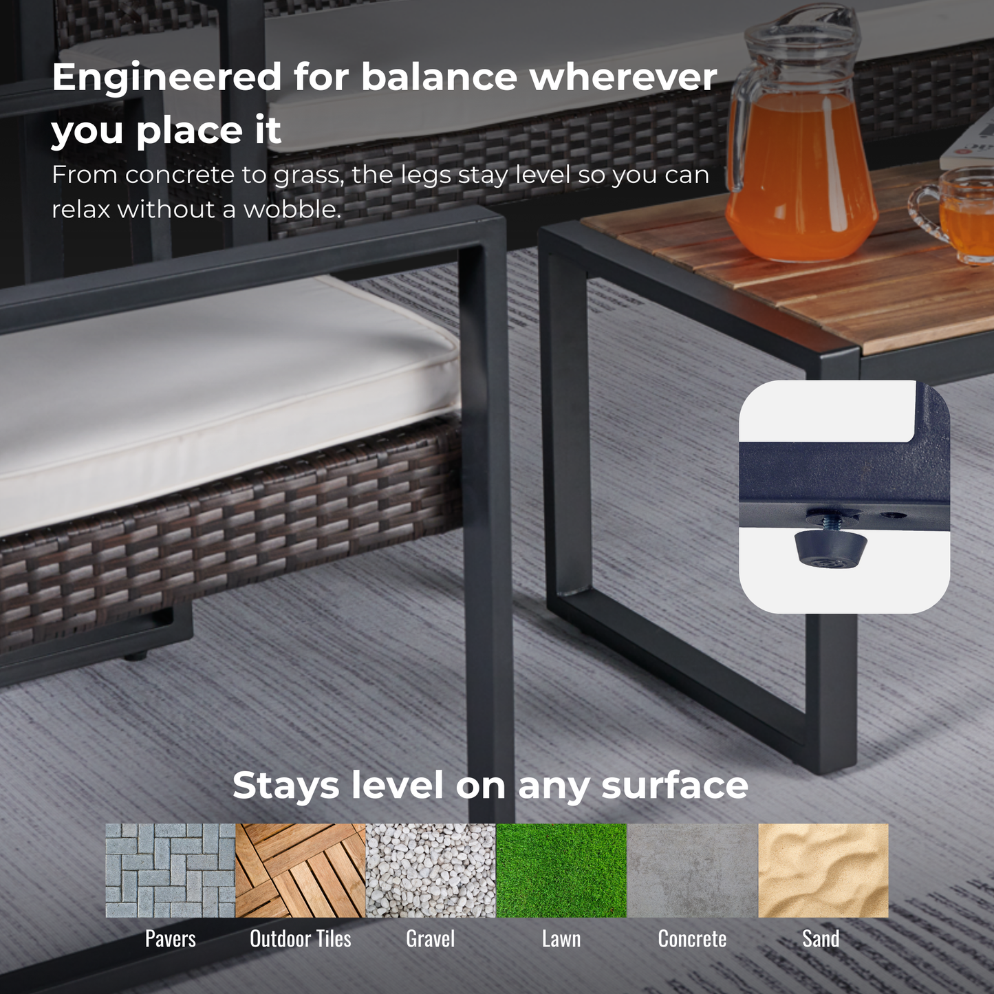 4-Piece Patio Furniture Set – Acacia Wood Table Top with Brown & Beige Cushions, Outdoor Balcony/Garden/Backyard