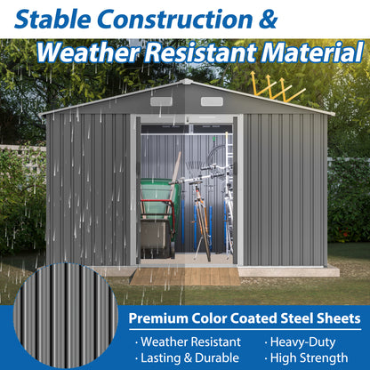 10 ft. W x 8 ft. D Outdoor Metal Storage Shed with Foundation and Lockable Doors for Patio, Backyard, Gray (73.8 sq.ft.)