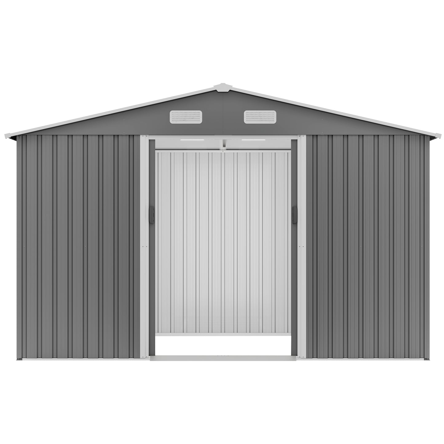 10 ft. W x 8 ft. D Outdoor Metal Storage Shed with Foundation and Lockable Doors for Patio, Backyard, Gray (73.8 sq.ft.)