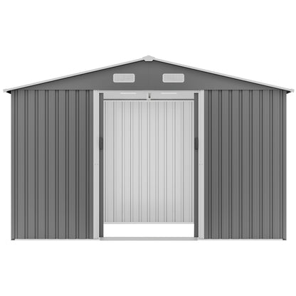 10 ft. W x 8 ft. D Outdoor Metal Storage Shed with Foundation and Lockable Doors for Patio, Backyard, Gray (73.8 sq.ft.)