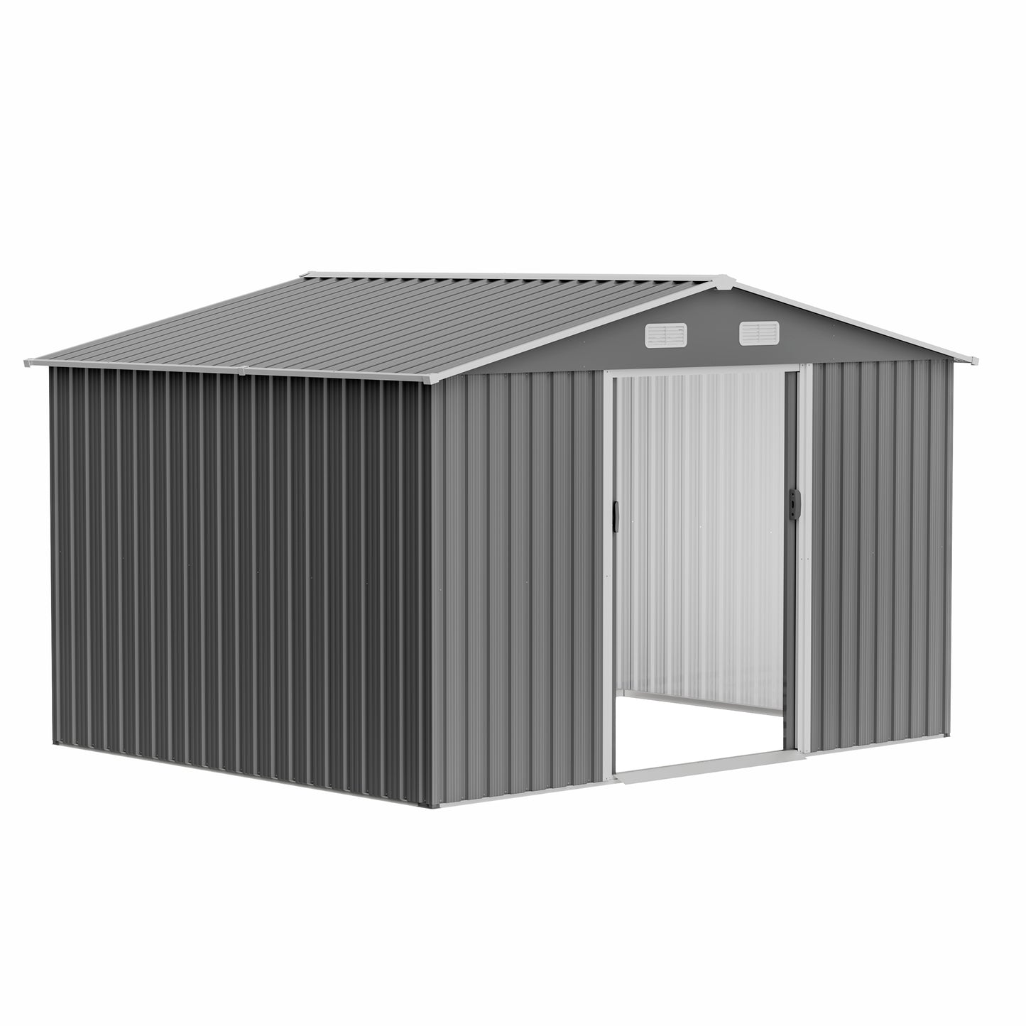 10 ft. W x 8 ft. D Outdoor Metal Storage Shed with Foundation and Lockable Doors for Patio, Backyard, Gray (73.8 sq.ft.)