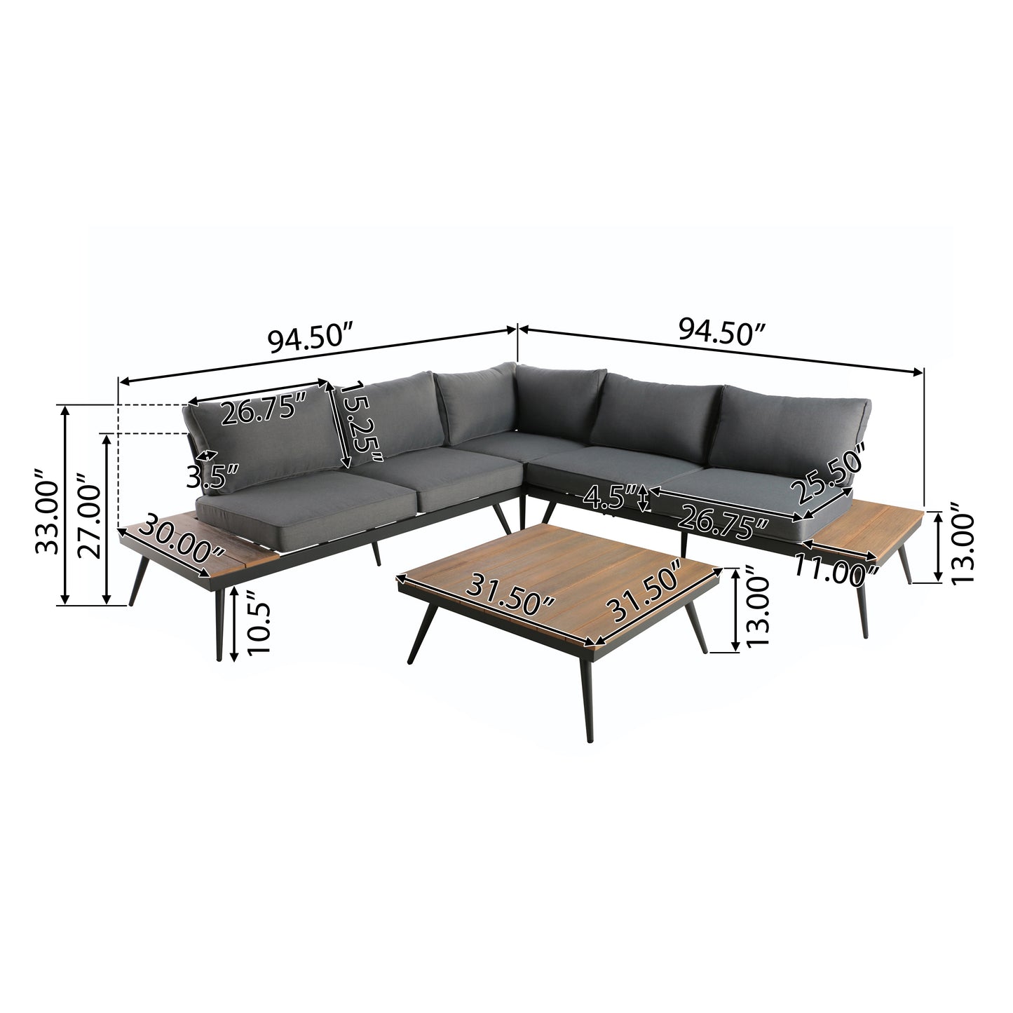 4-Piece V-Shaped Aluminum Patio Sofa Set – Outdoor Garden/Poolside Lounge Furniture