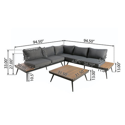 4-Piece V-Shaped Aluminum Patio Sofa Set – Outdoor Garden/Poolside Lounge Furniture