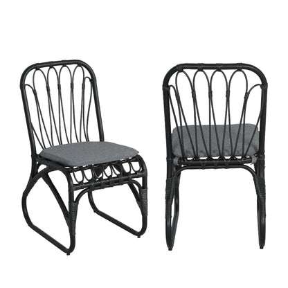 Set of 2 Outdoor PE Wicker Dining Chairs with Washable Cushions – Patio, Garden, Poolside, Grey
