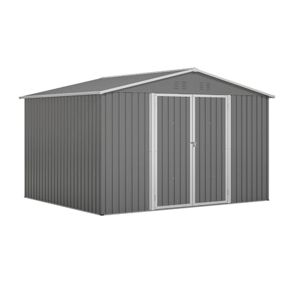 10 ft. W x 8 ft. D Outdoor Metal Storage Shed with Lockable Doors for Garden, Patio, Backyard, Lawn, Grey (73 sq. ft.)