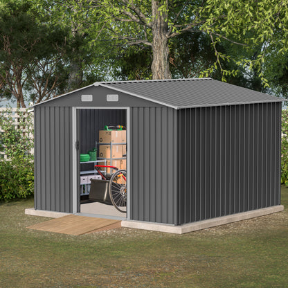 10 ft. W x 8 ft. D Outdoor Metal Storage Shed with Foundation and Lockable Doors for Patio, Backyard, Gray (73.8 sq.ft.)