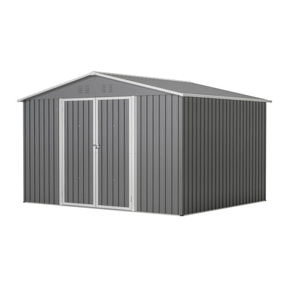 10 ft. W x 8 ft. D Outdoor Metal Storage Shed with Lockable Doors for Garden, Patio, Backyard, Lawn, Grey (73 sq. ft.)