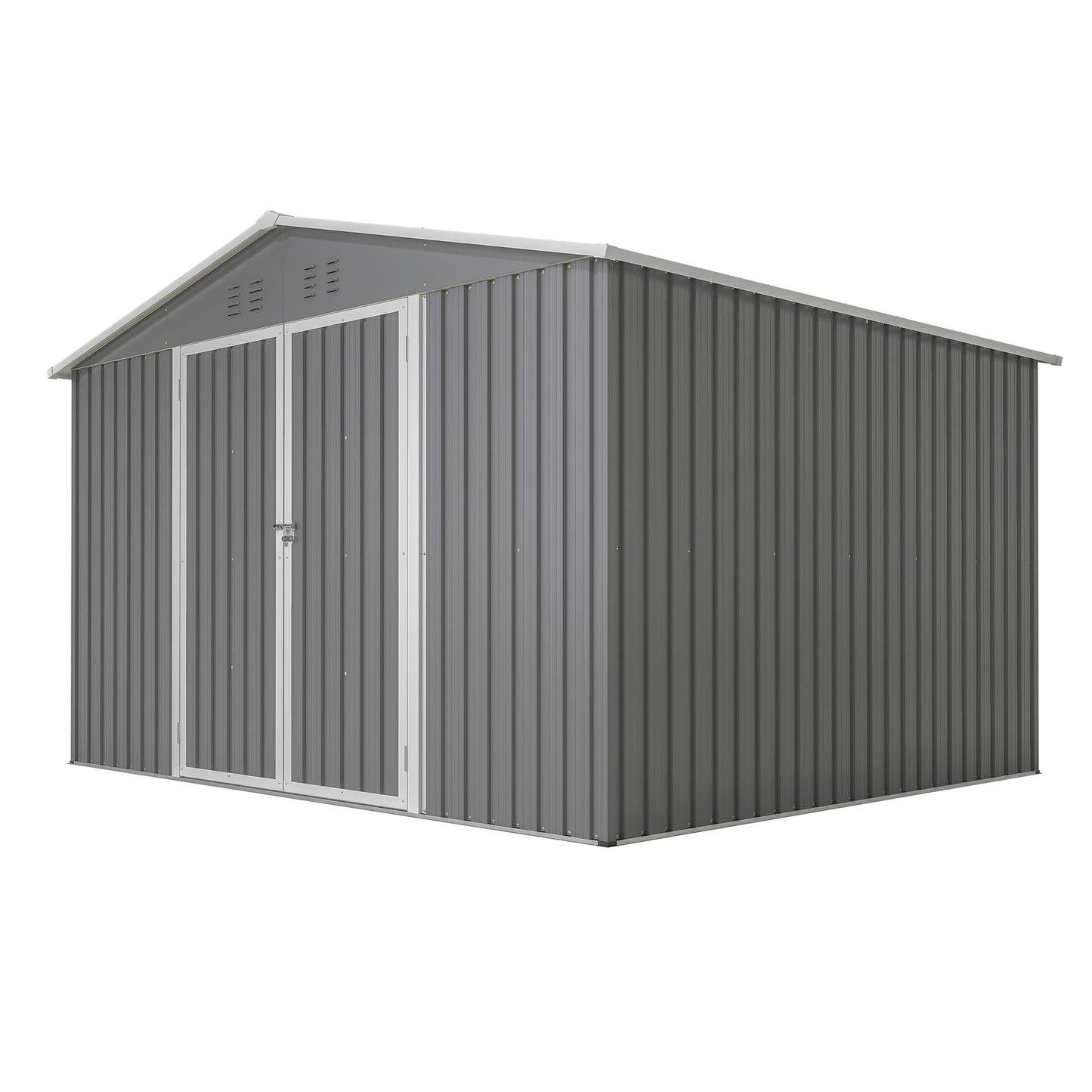10 ft. W x 8 ft. D Outdoor Metal Storage Shed with Lockable Doors for Garden, Patio, Backyard, Lawn, Grey (73 sq. ft.)