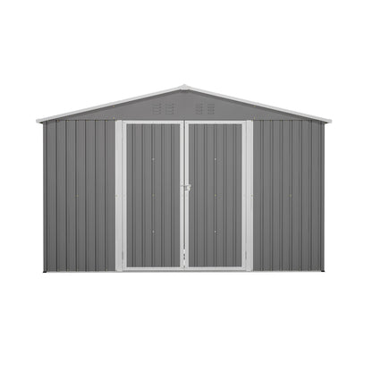 10 ft. W x 8 ft. D Outdoor Metal Storage Shed with Lockable Doors for Garden, Patio, Backyard, Lawn, Grey (73 sq. ft.)