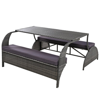 2-in-1 Convertible Outdoor Picnic Bench Table – 57.1" Loveseat to 4 Seats & 1 Table, Portable Patio/Lawn/Backyard Furniture