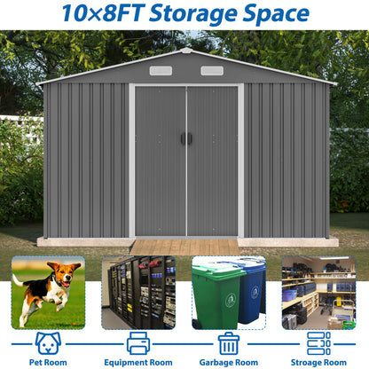 10 ft. W x 8 ft. D Outdoor Metal Storage Shed with Foundation and Lockable Doors for Patio, Backyard, Gray (73.8 sq.ft.)