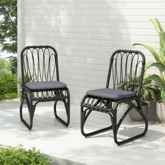 Set of 2 Outdoor PE Wicker Dining Chairs with Washable Cushions – Patio, Garden, Poolside, Grey