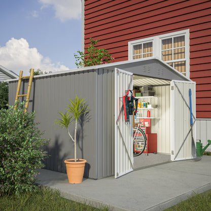 10 ft. W x 8 ft. D Outdoor Metal Storage Shed with Lockable Doors for Garden, Patio, Backyard, Lawn, Grey (73 sq. ft.)