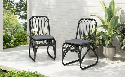 Set of 2 Outdoor PE Wicker Dining Chairs with Washable Cushions – Patio, Garden, Poolside, Grey